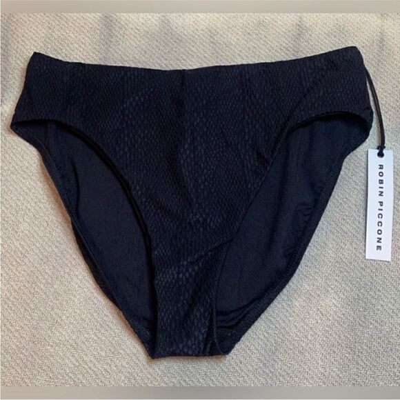 Robin Piccone NWT High Waist Textured Bikini Bottom in Black Size XS - Picture 3 of 8